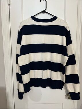 Edikted Navy & Cream Wide-Stripe Crewneck Sweater